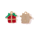 Weihnachtsgeschenkbox-Anhänger aus Legierung mit roter Emaille und goldenen Schleifen - Weihnachtsgeschenkbox Stil (11#)