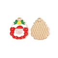 Colgante navideño de esmalte con Papá Noel, aro rojo y reverso de metal dorado pulido - Estilo Papá Noel con Aro y Campana (12#)
