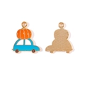 Pendentif citrouille voiture bleue en émail avec détails recto et verso texturé en métal - Style de Voiture Citrouille (7#)