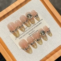 Mandelförmige Champagner-Rosen-Nägel zum Aufkleben mit glitzerndem Cat-Eye-Effekt - XS / Champagner Rose Glitzer Katzenauge (2550)