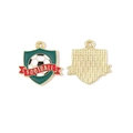 Enamel football shield pendant with green background and golden metal back for DIY crafts - Soccer Shield Style (11#)