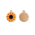 Pendentif tournesol en alliage avec émail jaune et dos doré pour bijoux DIY - 15#