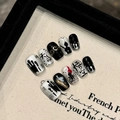 Handmade Black Myth Wukong press-on nails featuring golden relief and ink style calligraphy - Extra Small (XS) / Short Square