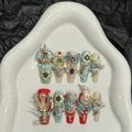 Handgefertigtes chinesisches Set Künstliche Nägel mit goldenen Kranich-Akzenten - L / Drache Phönix Langes Trapez (Kein Ersatz)