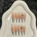 Pink and blue cat-eye almond press-on nails with glitter and rectangle rhinestone - XS / Thin Stiletto Style