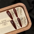 Handmade leopard print stiletto press-on nails with deep red and gold glitter finish - XS / 2610 Long Stiletto