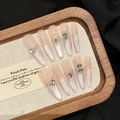 Uñas postizas ojo de gato rosa con degradado francés y pedrería de cristal de corazón - XS / Degradado Rosa Ojo de Gato (2631 Stiletto)