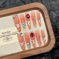 Uñas postizas almendradas hechas a mano con estampado de leopardo, pedrería roja y mariposas - Extra Pequeño (XS)