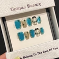 Unghie finte blu pavone e oro glitter con strass in una confezione regalo di lusso - Extra Piccolo (XS) / Serpente Gioiello (2154)