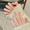 Katzenaugen-Nude-Rosa Press-on-Nägel mit 3D-Löwentanz-Anhängern und Strasssteinen - Extra Klein (XS) / Kurz Sarg