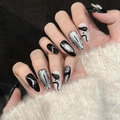 Uñas postizas stiletto góticas con patrones de serpiente 3D y diseños de ojos negros - Extra Pequeño (XS)