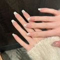 Unghie finte French con glitter argento e motivo a griglia bianca su base rosa nudo - Extra Piccolo (XS) / 2814-Corto Bara