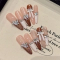 Uñas postizas hechas a mano con lazo 3D de lujo, mariposas y detalles de perlas - Extra Pequeño (XS)