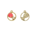 Hollow round ocean pendants with pink shell and starfish in gold plated alloy for DIY - Pink Shell (1#)