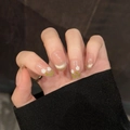 Cat-Eye-Nägel zum Aufkleben mit Tulpenmuster und glänzendem Champagner-Farbverlauf - Extra Klein (XS)