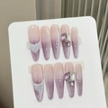 Uñas postizas degradadas en lila taro hechas a mano con mariposas 3D y flecos - XS / 399-Stiletto Extra Largo