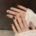 Vintage press-on nails set with shell fragments and gems in elegant square shape - Extra Small (XS) / 406-Super Short Coffin (Hands)