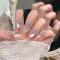 Unghie finte fatte a mano rosa occhio di gatto con strass a farfalla ovali - XS / Ovale Medio