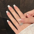 Franse press-on nagels met hartjes en cat-eye effect op vierkante kunstnagels - 488-Kort Trapezium