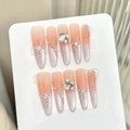 Peach pink cat-eye gradient press-on nails with luxury rhinestones and long stiletto shape - XS / Peach Pink Gradient Cat Eye Style (665)