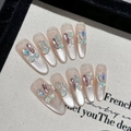 Uñas postizas ojo de gato champán brillantes con diamantes de imitación de colores - XS