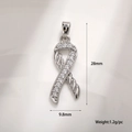 Pendentif ruban élégant en métal argenté avec zircons pour la création de bijoux, 28mm - Style Ruban de Satin Or Blanc (A0096)