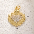 Golden heart cross pendant with white crystals and radial texture, 24mm size - Radiant Heart Inlaid Style / Gold Rhinestone Heart Cross (White)