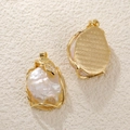 Detail of baroque pearl pendant with gold leaf design and sparkling zircon inlays - Large Round Baroque Style (A0134)