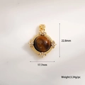 Vue détaillée du pendentif œil de tigre plaqué or avec micro-incrustations de zircon - Style Rond Oeil de Tigre (A129-6) / Or