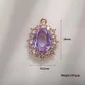Oval purple emerald-cut gemstone pendant with white zircon halo in rose gold finish - A0095 Purple