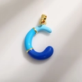 Gold-plated letter C charm with three-tone blue enamel inlay for DIY jewelry design - Letter C