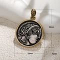 Detail of vintage coin pendant showing Athena head relief with 32mm by 23mm dimensions - Ancient Greek Goddess Portrait Round Style (A0099)