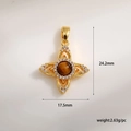 Pendentif croix en œil de tigre doré avec zircons et dimensions précises indiquées - Pendentif Croix Oeil de Tigre Plaqué Or (A129-3)