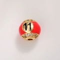 Detail of red enamel billiards charm with number 11 and sparkling zircon stones - Number 11 Billiard Style
