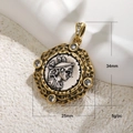 Ancient Greek relief coin pendant with gold hammered frame and sparkling zircon stones - Classical Portrait Hammered Border Rhinestone Style (A00101)