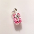 Macro detail of pink crystal rectangle pendant with silver star accent and diamond point - Silver Pink A0210