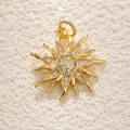 Gold plated sun pendant necklace charm with zircon eyes and radiant sunburst design - Gold Sun (A0195)