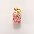 Detail of a pink rectangular crystal pendant with a gold starburst and zircon center - Gold Pink A0210