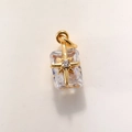 Macro shot of rectangular zircon planet pendant with star detail and gold plated ring - Gold Clear A0210