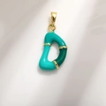 Golden letter D charm with green enamel detailing and large bail for jewelry making - Letter D