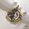 Macro detail of ancient Roman coin pendant with gold frame and silver relief profile - Two Tone Mythology Head Rhinestone Style (A00105)