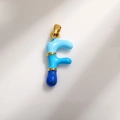 Gold-plated letter f pendant with blue gradient enamel finish for DIY jewelry making - Letter F