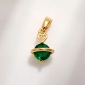 Luxurious gold-plated planet pendant with green gemstone and heart-shaped bail - Copper Real Gold Plated Emerald Zirconia A0211