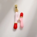 Pink and red enamel letter H pendant with gold plating for DIY jewelry making - Letter H