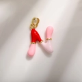 Gold-plated letter N pendant with colorful red and pink enamel drip finish for DIY jewelry - Letter N