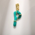 Bamboo style letter P pendant in green enamel and gold plated copper jewelry charm - Letter P