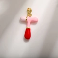 Gold letter T charm with pink and red enamel finish for DIY jewelry making - Letter T