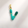 Gold-plated letter V pendant with green and teal enamel finish and creative capsule design - Letter V