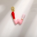 Gold-plated letter W pendant with red and pink enamel drip oil finish for DIY jewelry - Letter W