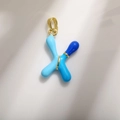 Blue enamel letter X pendant with gold plating for DIY jewelry making accessories - Letter X